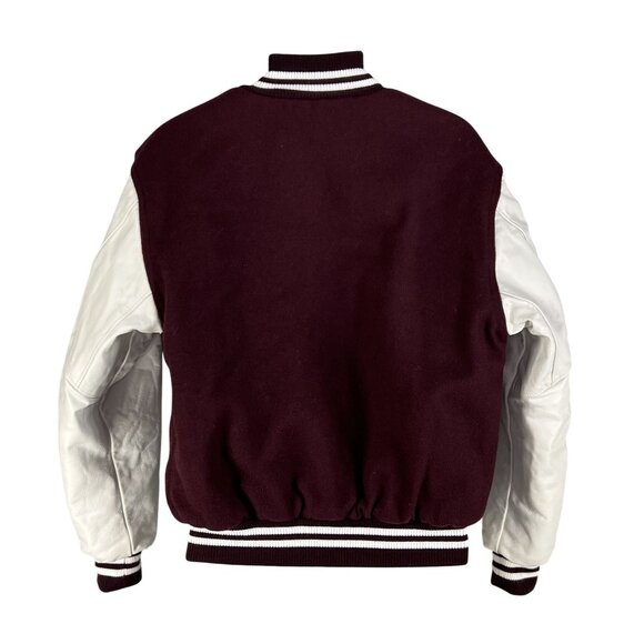 Rennoc Classic Men M Varsity Letterman Bomber Jacket Wool Quilted Burgundy White - Picture 2 of 16